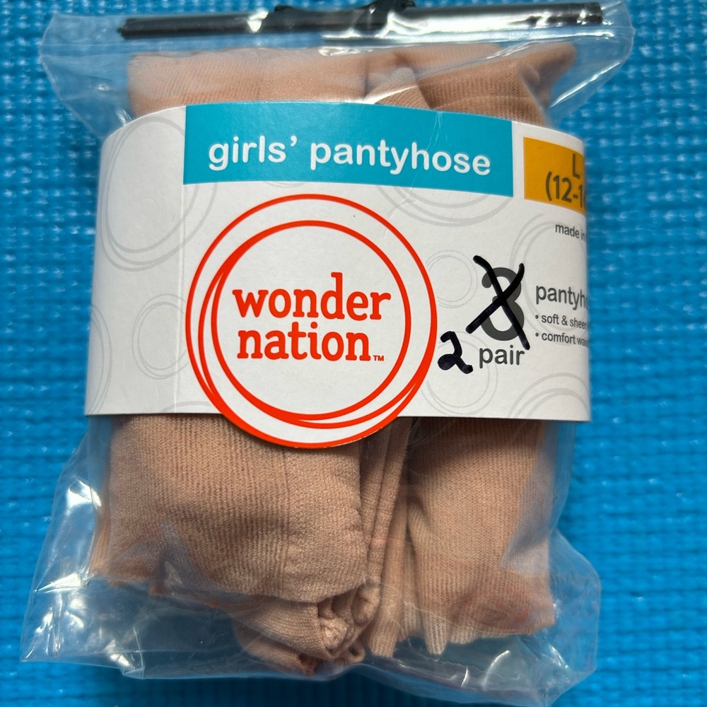 New Wonder Nation Girls' Sheer Pantyhose, 2 pack size L 12-16